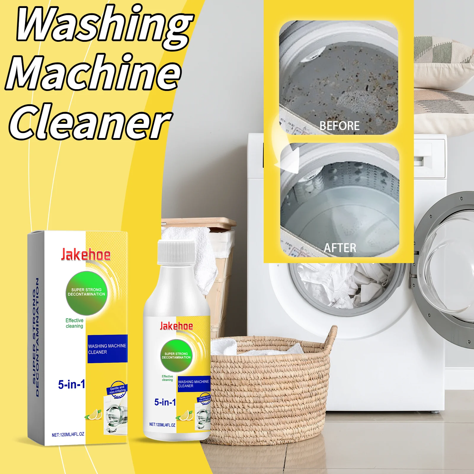 Limpiador de lavadora Cuidado diario del hogar Limpieza y mantenimiento Lavadora Lavabo Eliminación de manchas y descalcificación Limpiador 120 ml