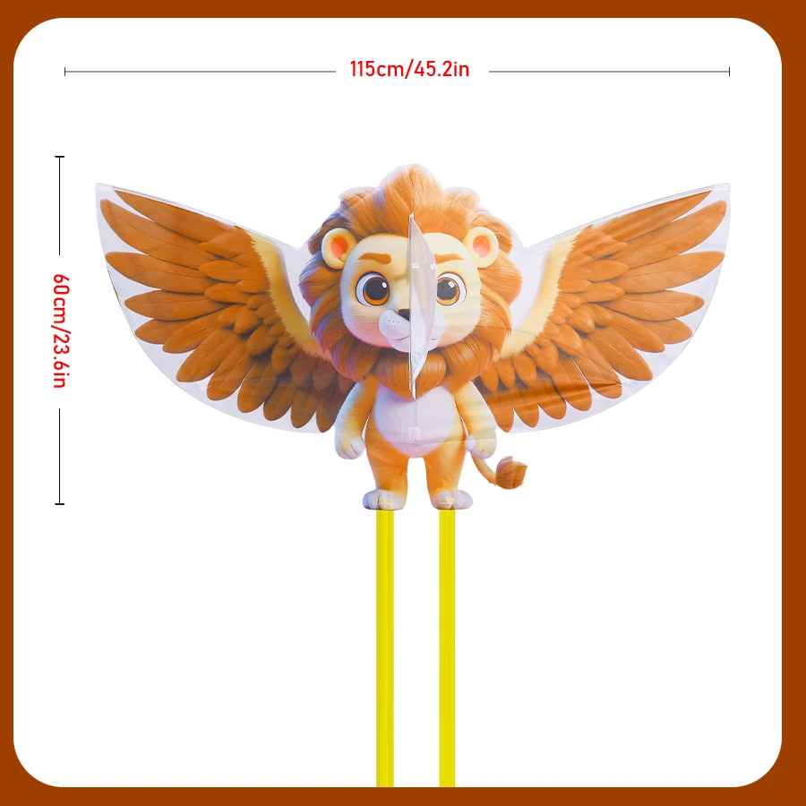 Questo adorabile aquilone con leoncino presenta un design con leone alato, realizzato come un aquilone professionale specifico per i principianti.