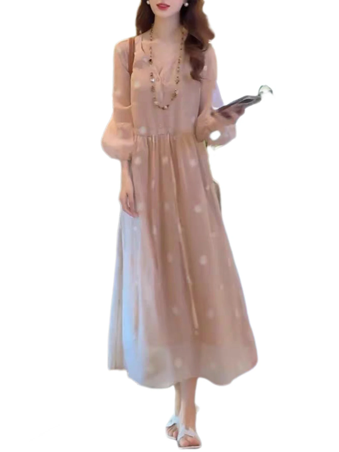 Ele bestickte Heavywork Lantern Sve Dr Damen Sommer schlankmachendes A-Linien-Midi-Dr mit Dstring und V-Ne