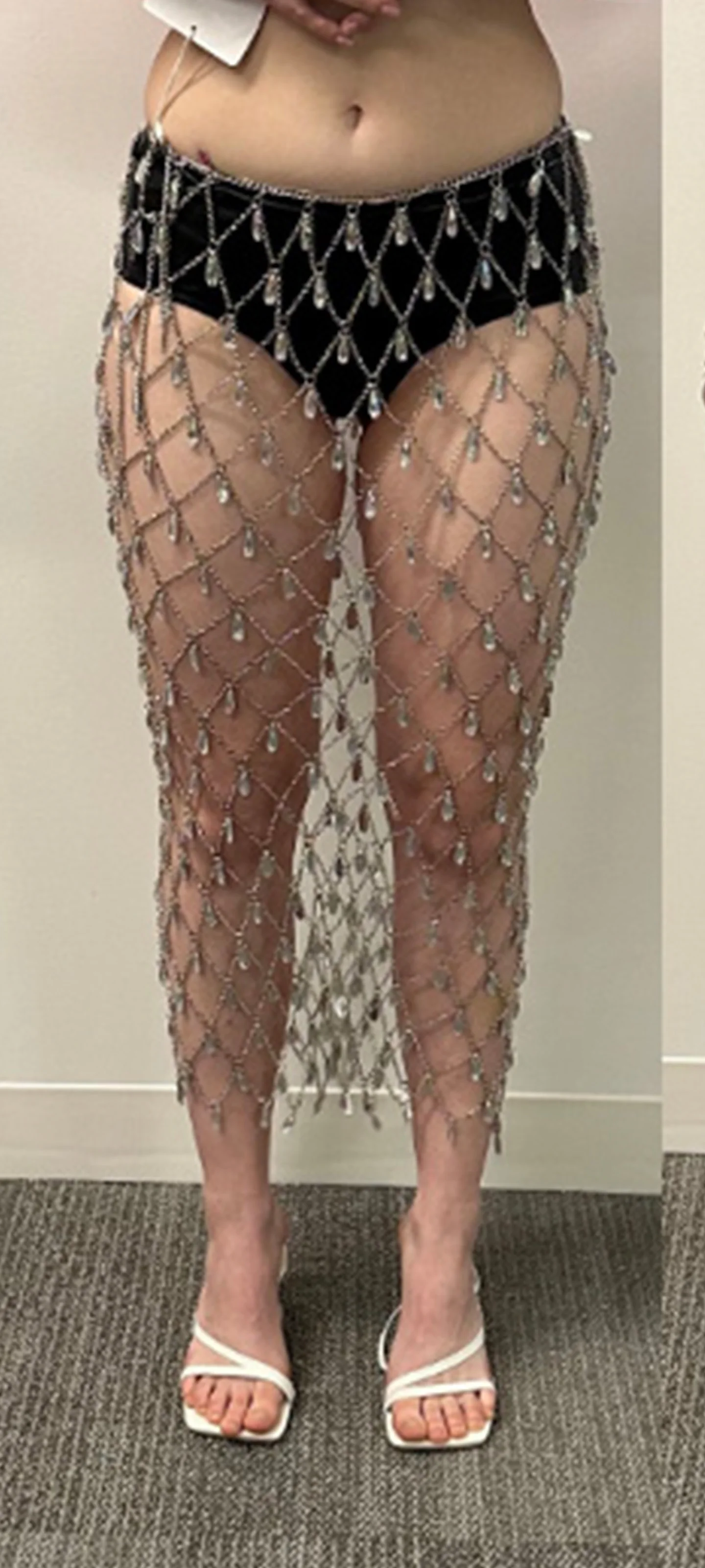Luxury Silver Crystal Rhinestone Mesh Pants - Handmade Teardrop Gem Body Chain Leggings, Sexy Festival Rave Party Clubwear