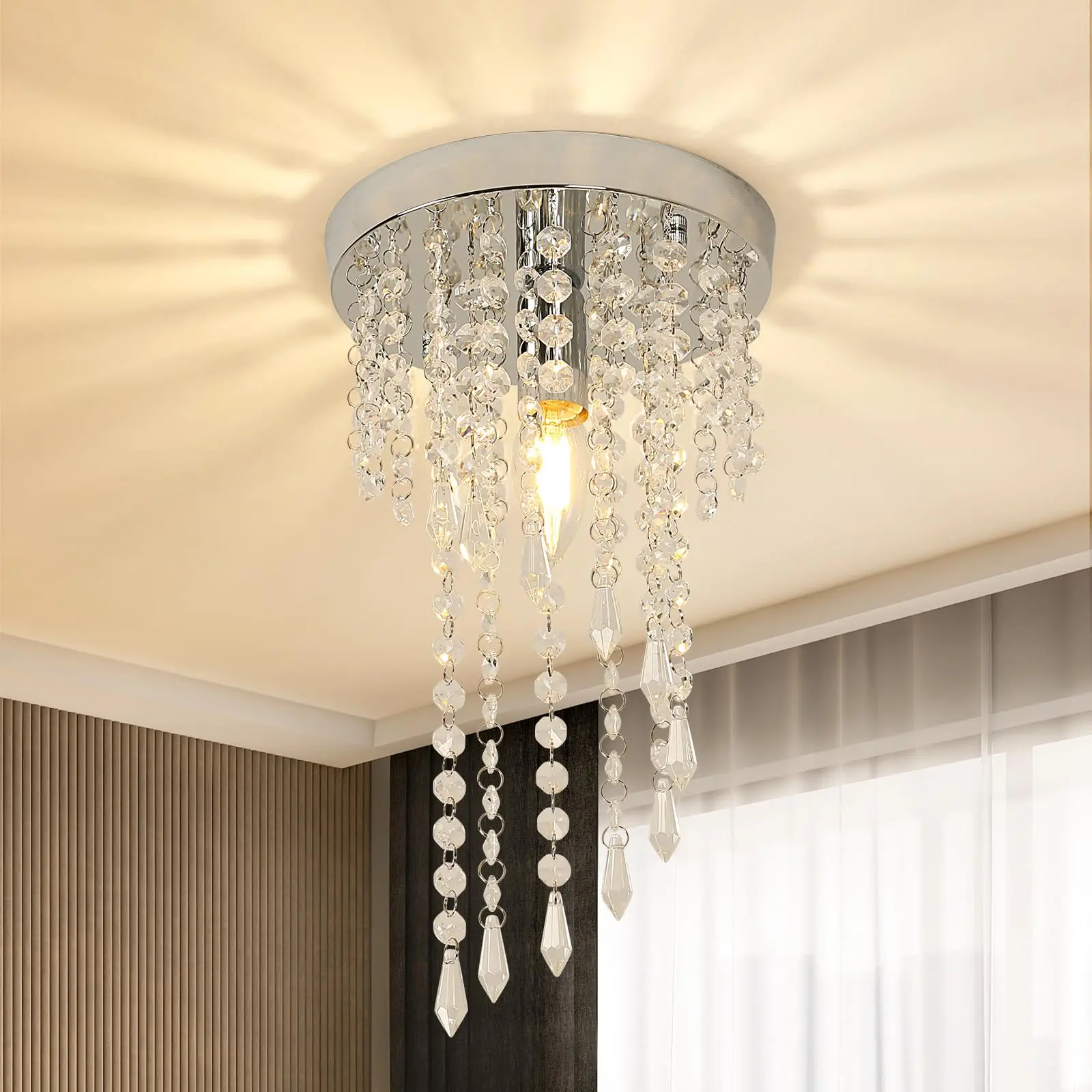 Modern Ceiling Light, E14 Ceiling Lamps Living Room, S-shaped Crystal Pendant Ceiling Lamps, Iron Ceiling Light for Bedroom