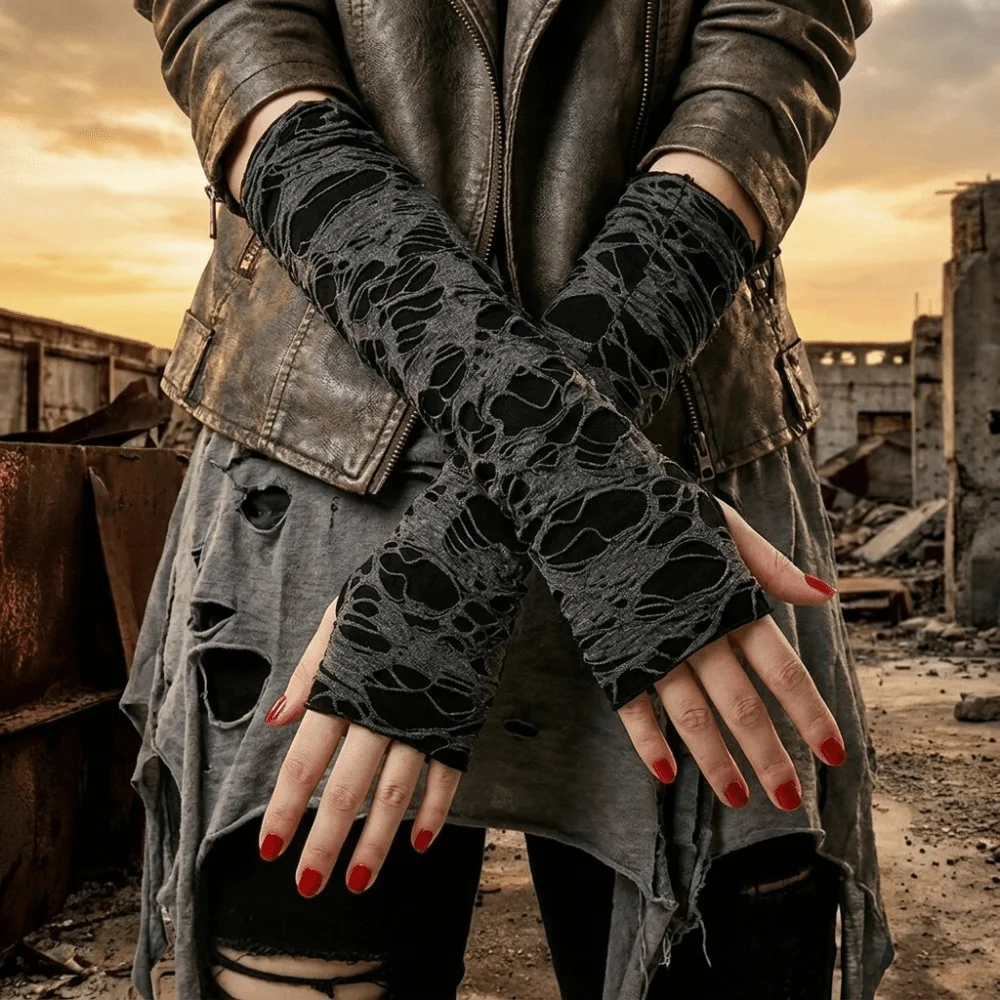 Vintage Long Punk Gloves Dark  - Fingerless Glove Knit review and price