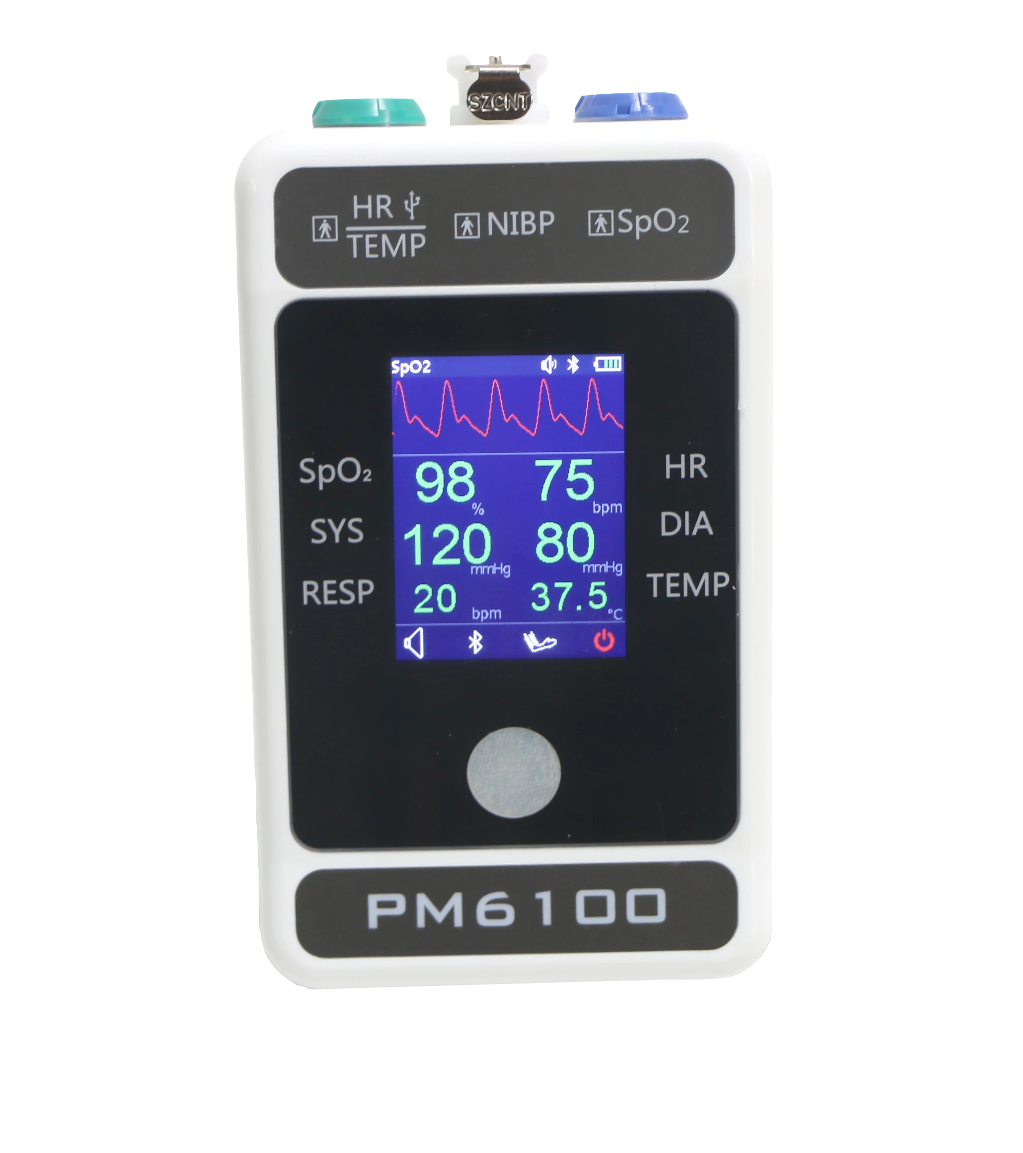 

Bluetooth High-End Multifunction Patient Monitor Multiple Vital Signs:PR, HR, NIBP(Blood Pressure), Spo2, Resp(Respration), TEMP