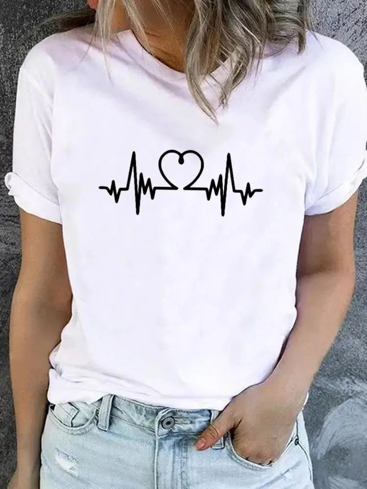 Graphic T-shirt Ladies Print T Shirt Short Sleeve Clothes Women Lip Trend 90s Lovely Style Clothing Fashion Basic Tee Top