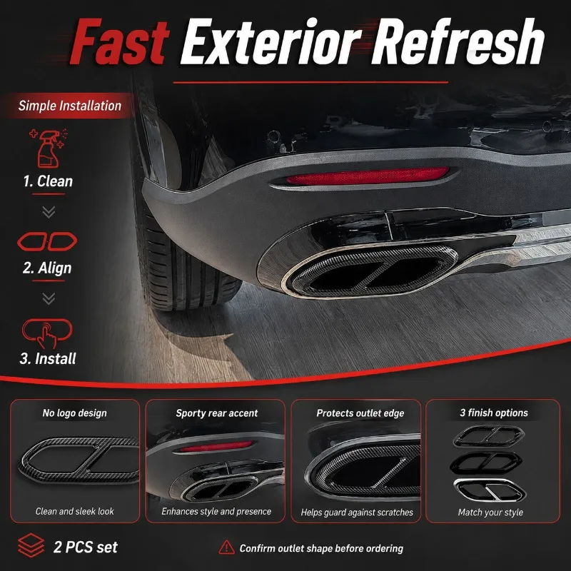 2PCS Exhaust Outlet Trim Cover for Mercedes Benz GLC X254 2023+ GLC260 GLC300 Rear Tailpipe Frame AMG Style view 5