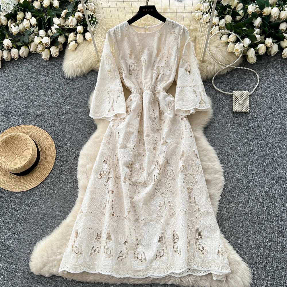 ชุดเดรสแขนสั้นสไตล์วินเทจเก๋ไก๋  ชุดเดรสแฟชั่นเกาหลีสไตล์นางฟ้า  เสื้อผ้าผู้หญิง