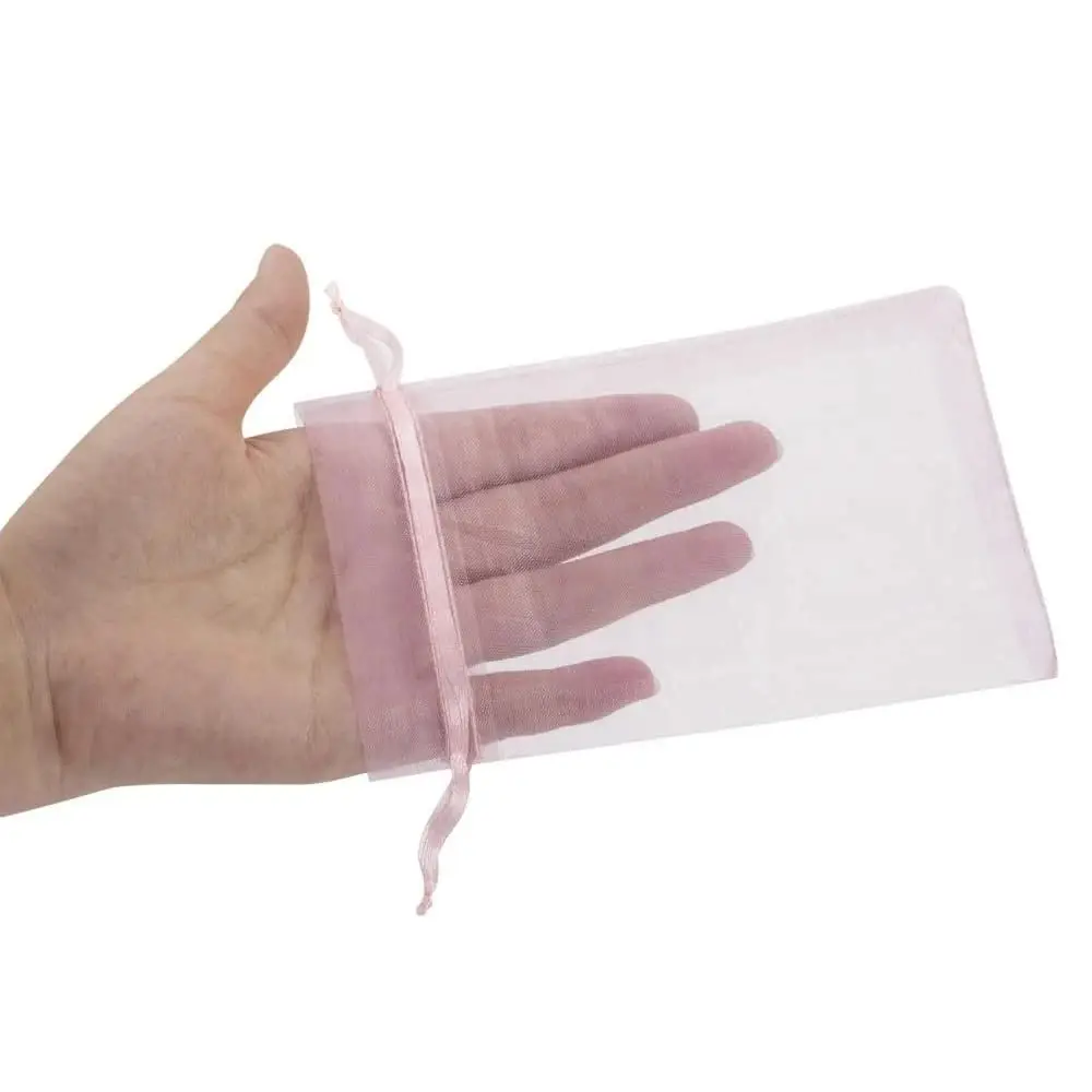 Мешочки на шнурке для ювелирных украшений, однотонные розовые подарочные сетчатые пакеты для свадьбы, 50 шт., 7 Х9/9 х1, 2/10 х15 см