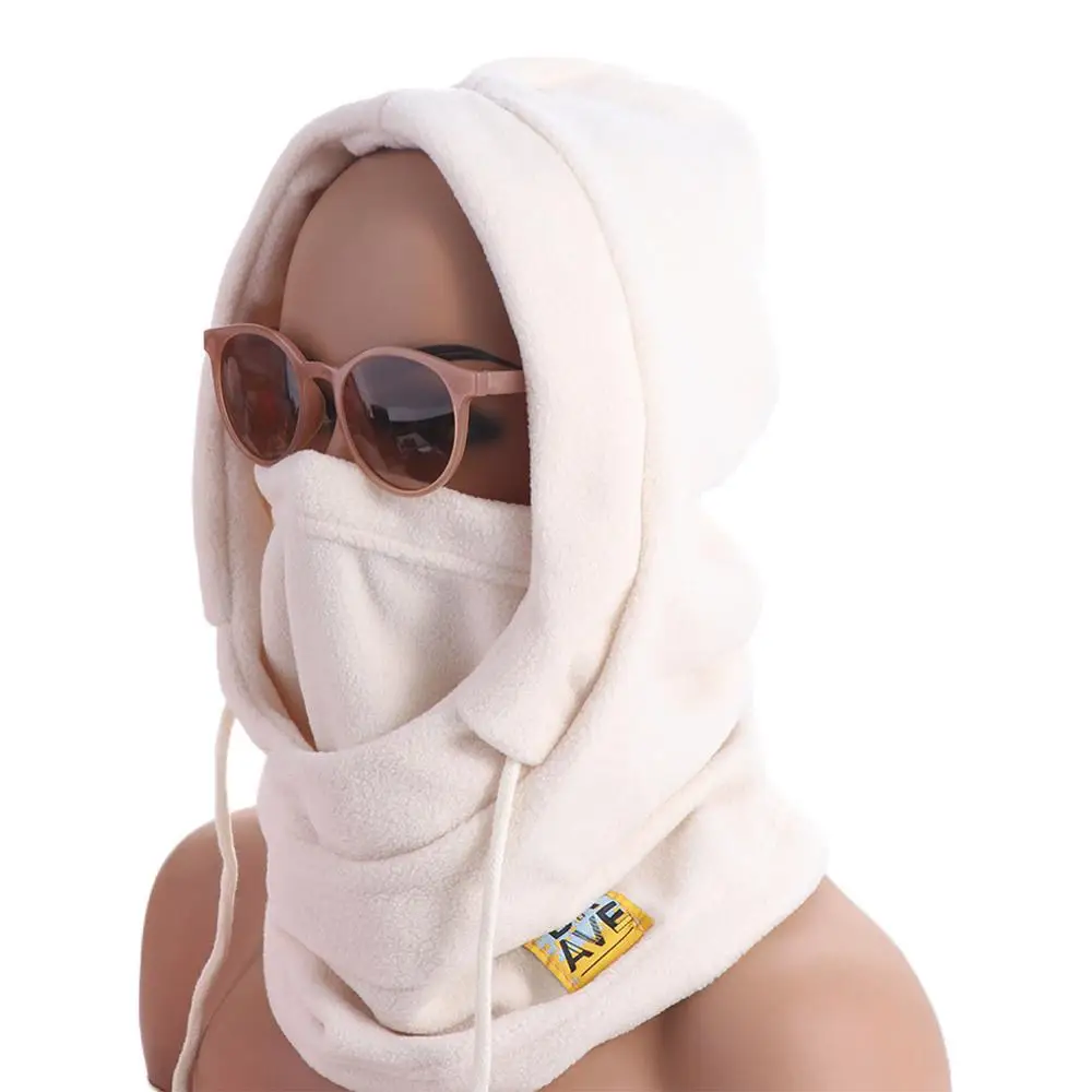 

Soft Drawstring Fleece Balaclava Hat Windproof Solid Color Pullover Cap Thickened Ear Protector Helmet Hat Outdoor