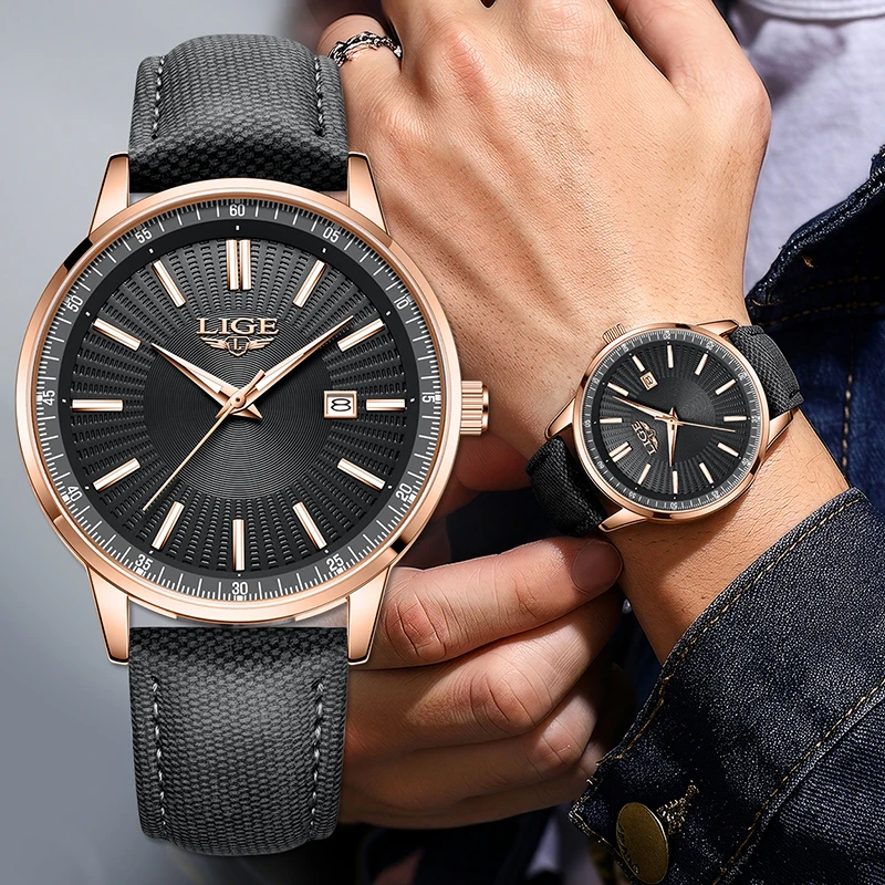 LIGE New Creative Cowboy Leather Watch For Men Fashion Military Waterproof Luminous Watch Men Outdoor Sports Quartz Mens Watches