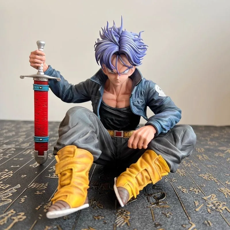 Figura de PVC de 13.5cm/5in del personaje Trunks de Dragon Ball Super Saiyan en posición sentada, modelo de muñeco, estatua, coleccionable, juguete.