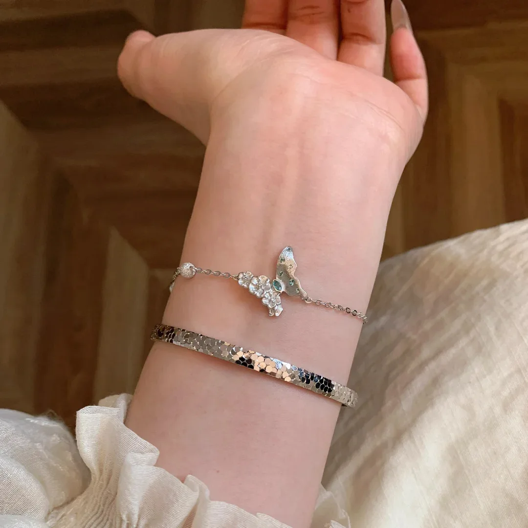 S925 sterling silver bracelet ring necklace set niche design diamond-encrusted bracelet temperament fringed stud earrings women
