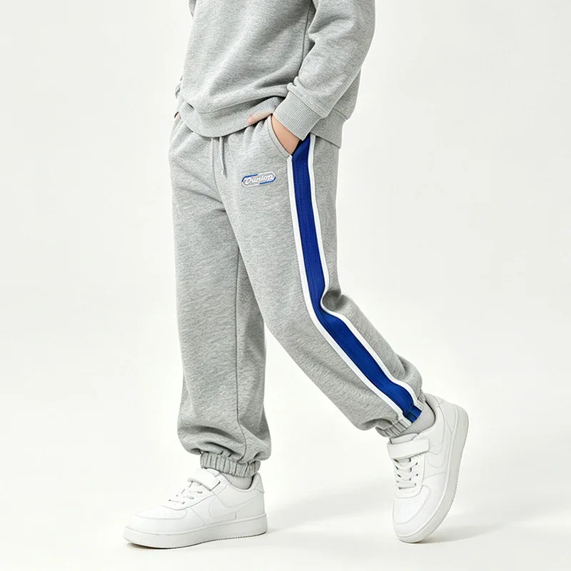 Boys Fleece Joggers Autumn Winter Korean Style Big Kids Embroidery Spliced Sweatpants Teen Casual Trousers Outdoor Sports Pants