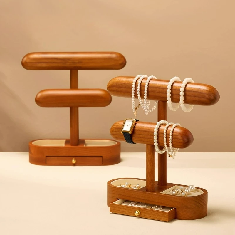 حامل مجوهرات من الخشب الصلب، حامل عرض للساعة، حامل حلقي، سوار، خرز، رف تخزين المجوهرات #1