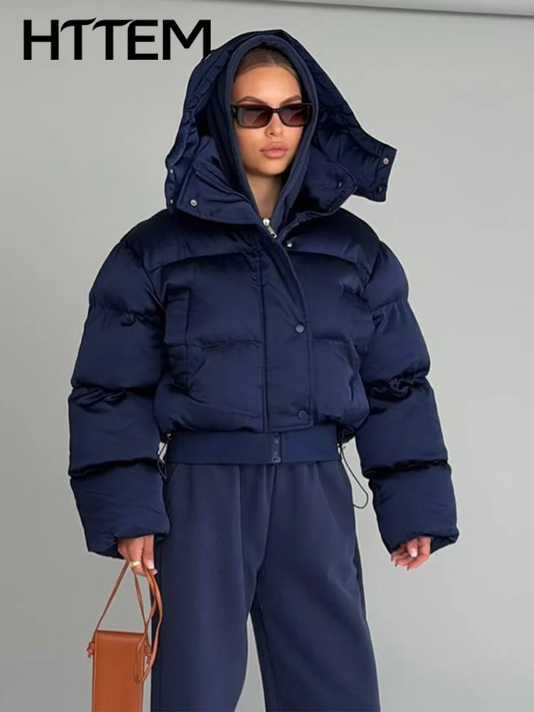 Women's Hooded Short Cotton Coat Warm Zipper Full Sleeve Single Breasted High Street Female 2026 Winter Fashion Casual Coats