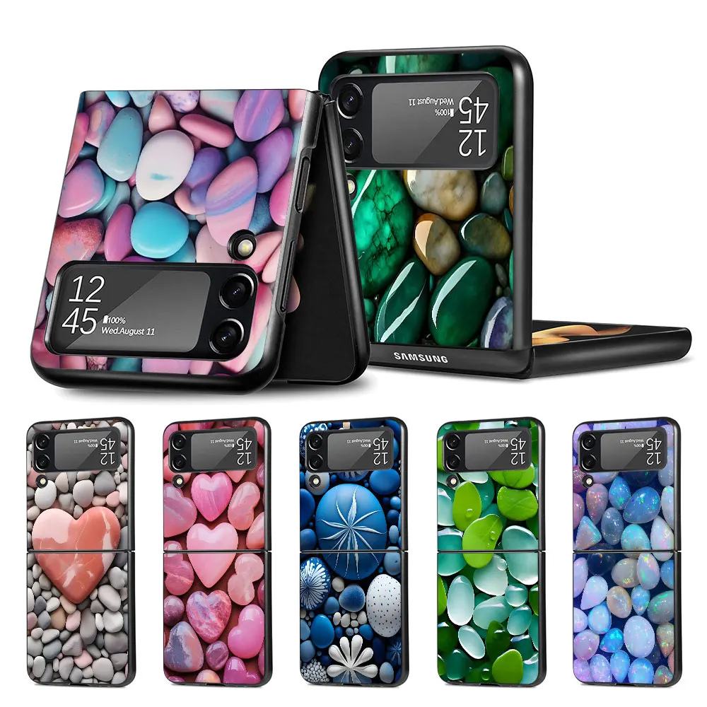 Funda de piedra para Samsung Galaxy Z Flip4 Flip3 5G PC Hard Cell Phone Shell Z Flip 4 3 Black Zflip4 Zflip3