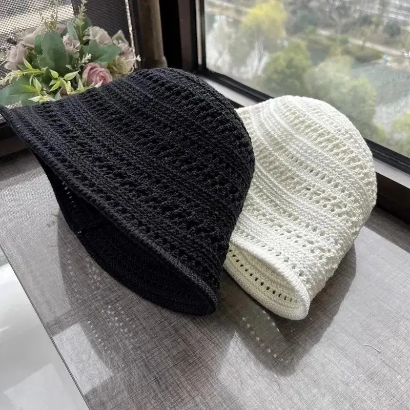 

Girls Casual Beanie Bucket Hat Women's Fashion Foldable Travel Ocean Basin Hat Hollow Sun Cap Color Matching Woven TTC0518