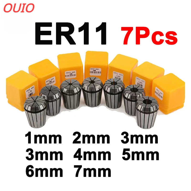 OUIO ER11 Collet Chuck Set 7pcs 13pcs 15pcs ER11 1-7mm Spring Collet for CNC Machining Center Engraving Machine Lathe Mill Tool