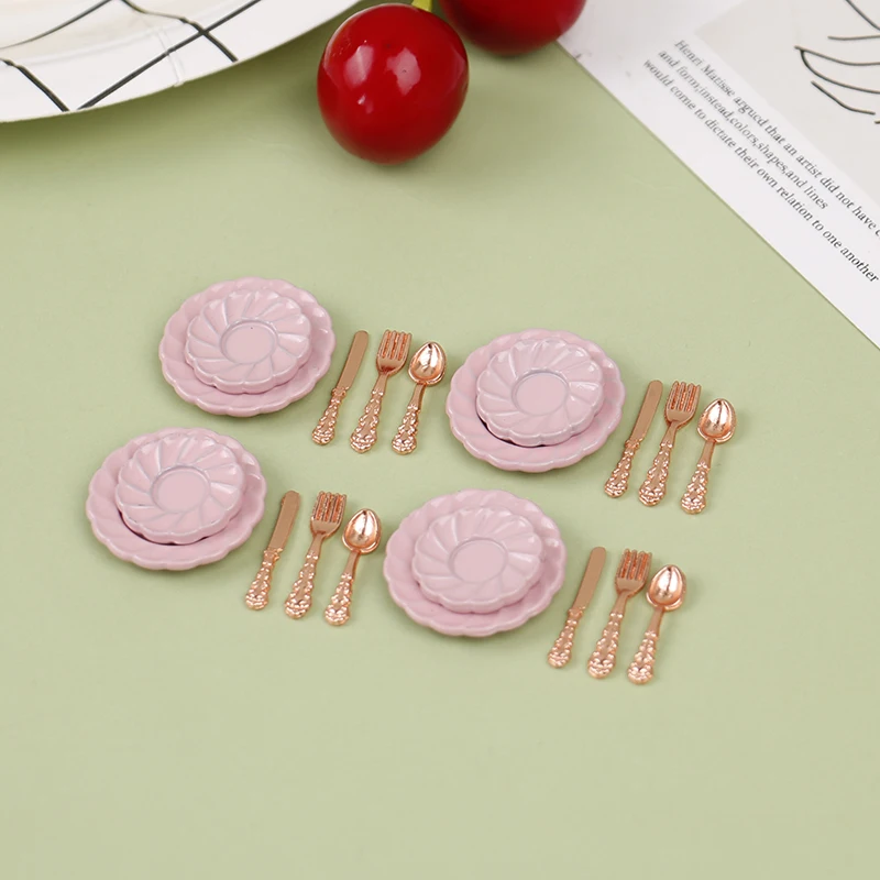 

1Set Dollhouse Miniature Tableware Model Mini Simulation Knife Fork Spoon Plate Kitchen Toys Accessories