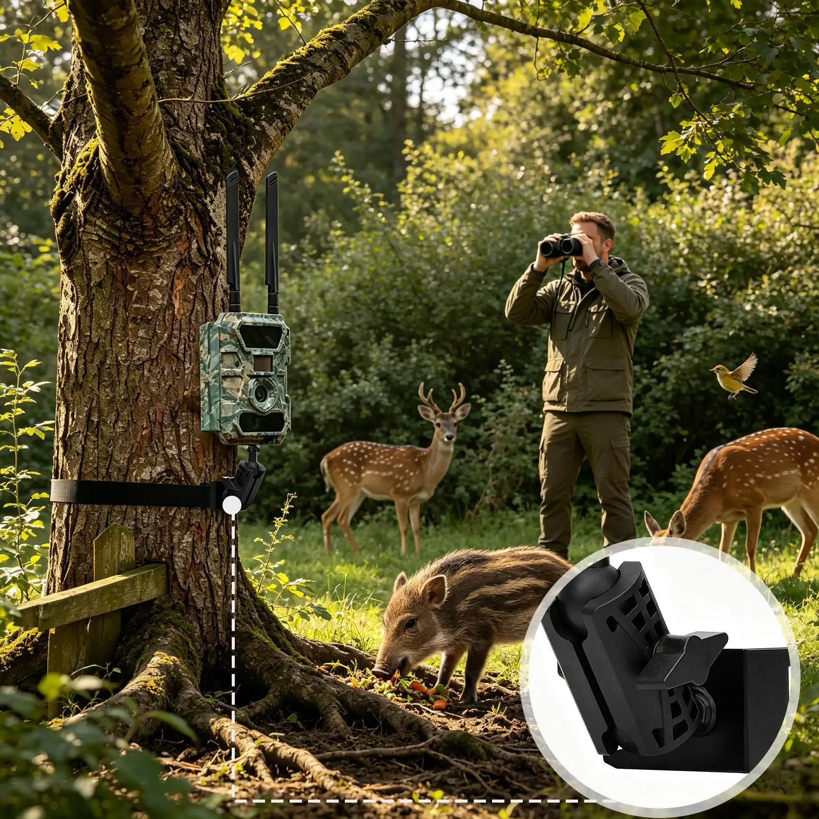 Adjustable Stable Trail Camera Holder 1/4 Inch Interface Strap Mount Bracket Multi-Angle Support Stand Outdoor Camera Fixing