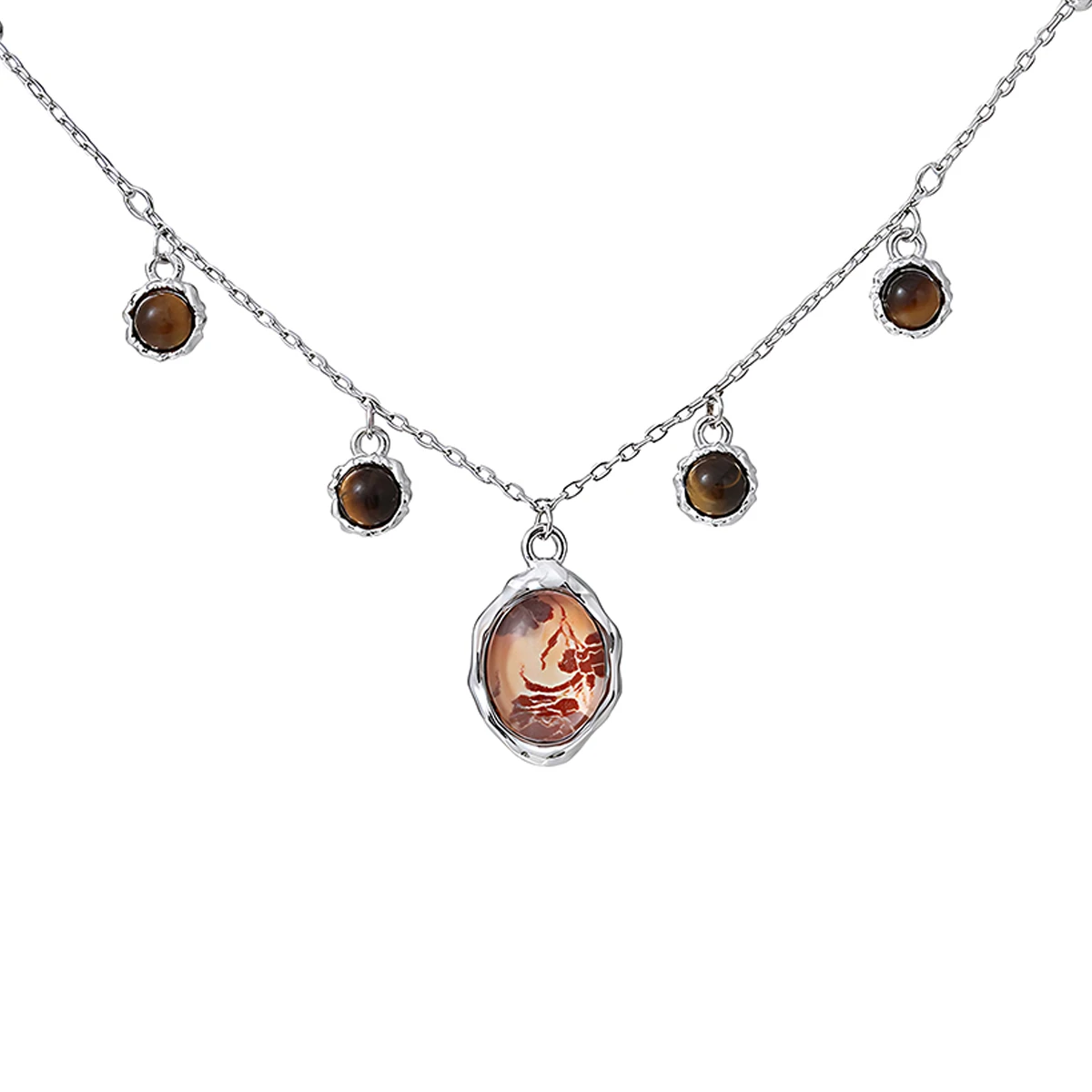 

Niche & Unique Minimalist Aesthetic High-End Melange Glass Print Sterling Silver S925 Necklace Choker-Length Chain