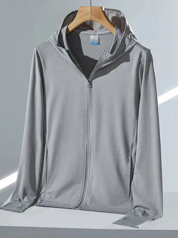 Men's Ice Silk UV Protection Clothing Summer Outdoor Fishing Mosquito Proof Lightweight Hooded Jacket Polyester Fiber Long Sl...
