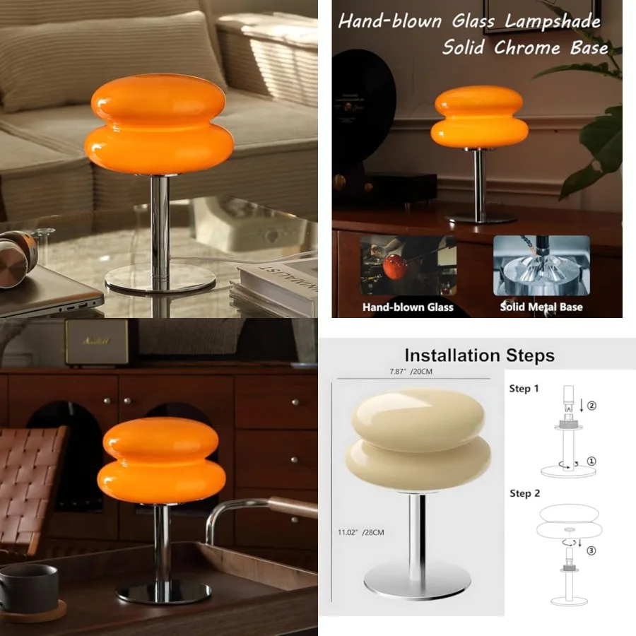 

Mushroom Lamp Table Lamp for Night Stands, Mid Century Modern Desk Lamps for Bedroom, Vintage Dimmable Bedside Small Cute Lamps