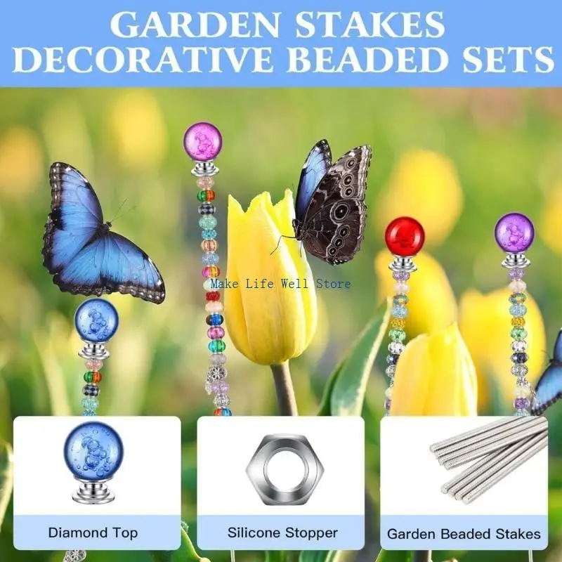 Elegant Bead Garden Stake Ensembles Handcrafted Beading Garden Stakes for Creative Outdoors Space Metal Beading