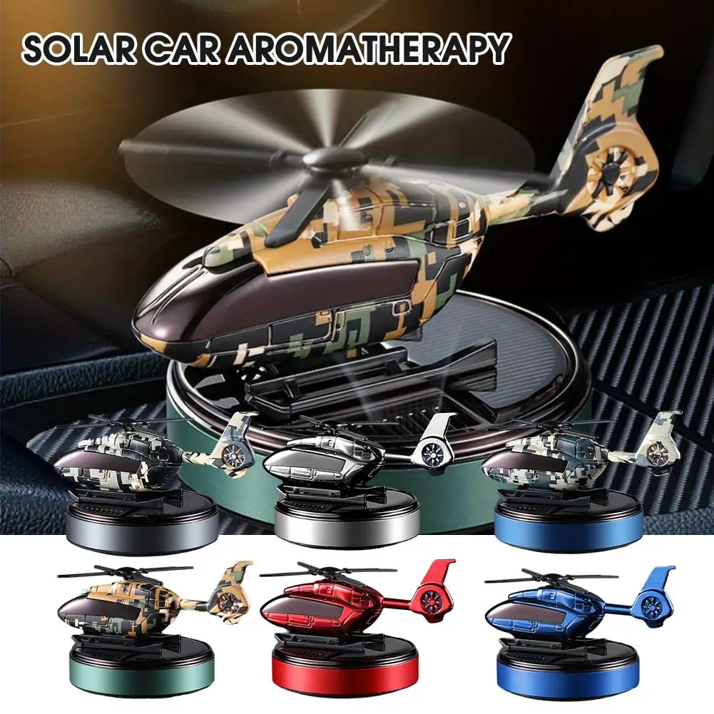 Solar Car Air Freshener Automatic Rotation Dashboard Helicopter Camouflage Ornaments Oil Fragrance Diffuser Essential O7M1