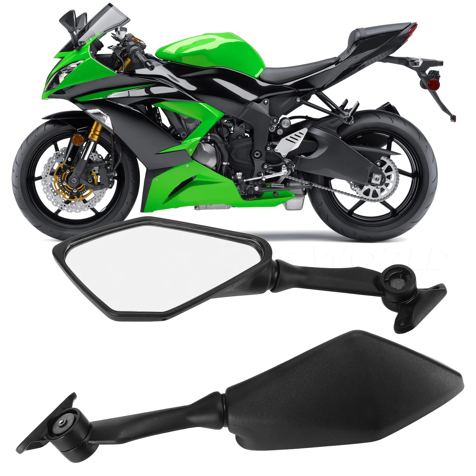 2Pcs Motorcycle Rear View Mirrors Folding Black Replacement for Ninja 300 250 ZX6R 636 300R EX300 ABS 2011‑2018  Motorcycle Part image 3