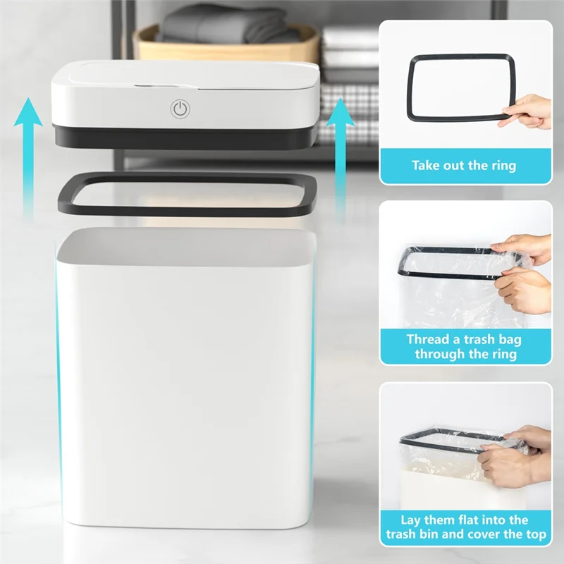 AY03-2PCS мусорный бак для ванной комнаты с крышкой, умный автоматический бесконтактный мусорный бак, тонкий датчик движения, водонепроницаемый мусорный бак Pp