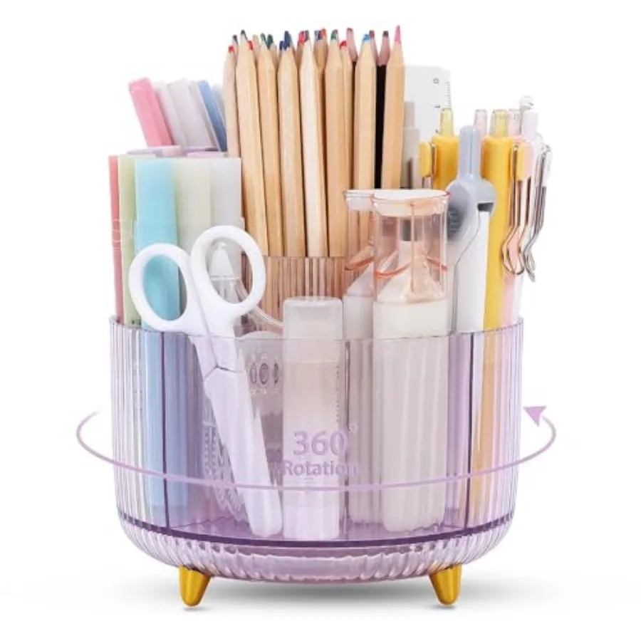 

Rotating Pencil Pen Holder, Pen Organizer with 5 Slots - Aesthetic Desk Organizer and Accessories for School, Home, Office Supp