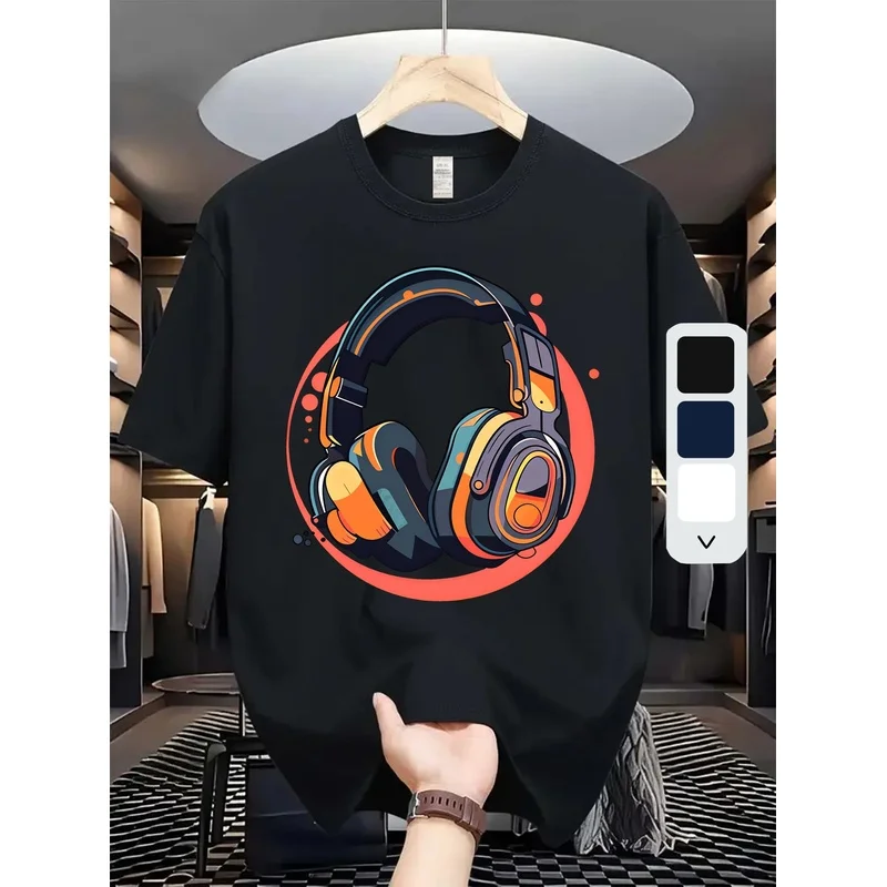 Men'S Fashion Printed T-Shirt  Men'S Headset  Graphic Top  Summer Casual Short-Sleeve T-Shirt  Suitable for everyday wear