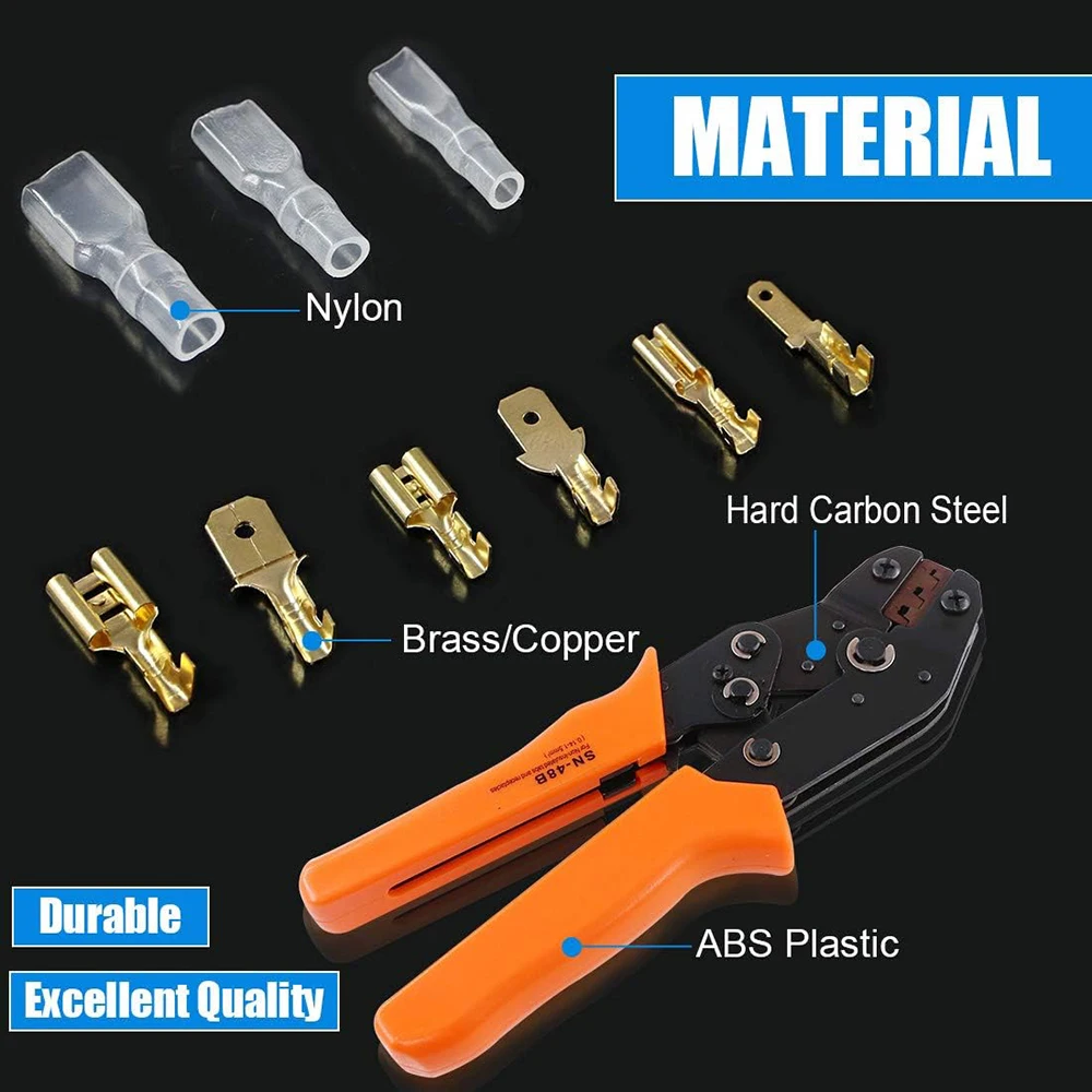 

315Pcs 2.8mm 4.8mm 6.3mm Male/Female Wire Spade Connectors Terminals Crimper Kit with Crimping Pliers AWG26-16(0.5-1.5mm²)
