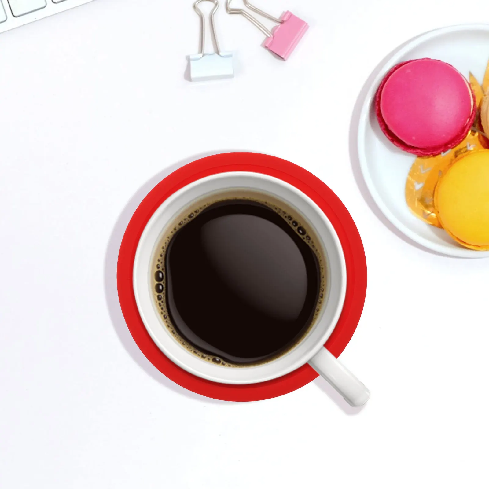 

5pcs Silicone Cup Coasters Heat Resistant Bpa Free Mug Mats Non Slip Drink Placemats For Home Office Tableware (Red)