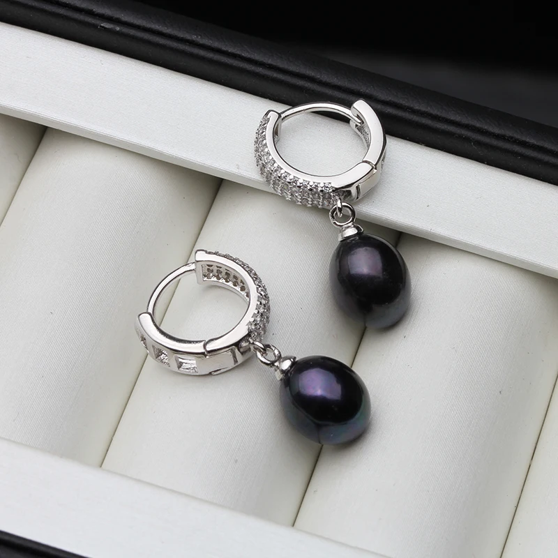 925 Sterling Silver Earrings For Women,Natural Freshwater Pearl Hoop Earrings Anniversary Gift