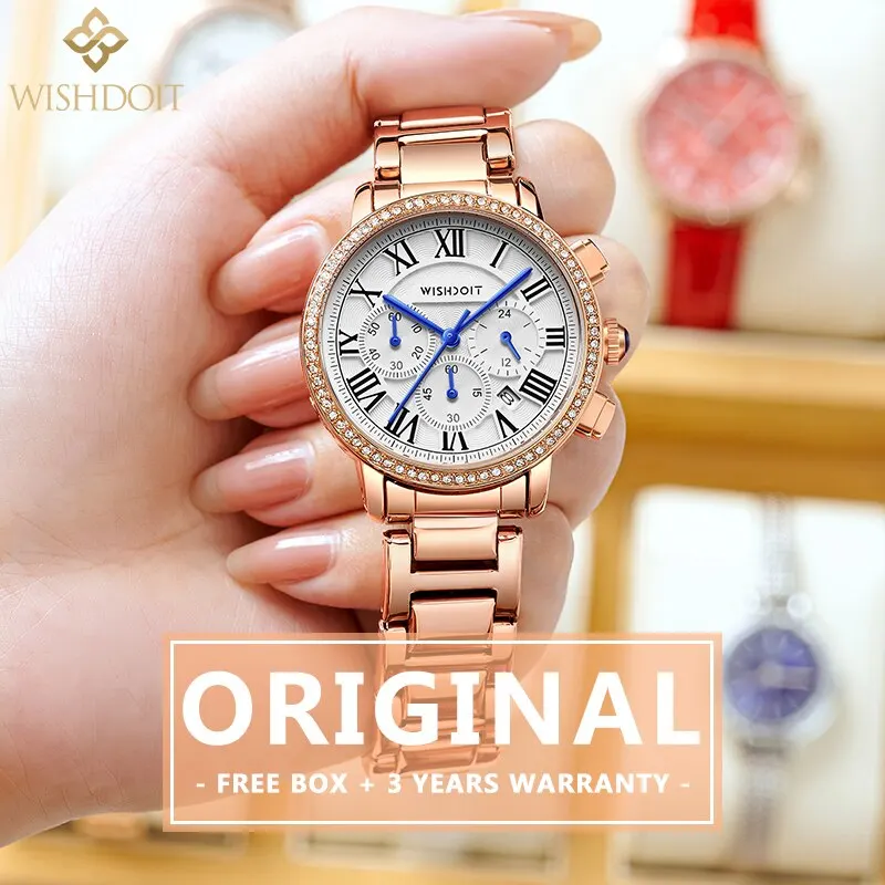 WISHDOIT Original Waterproof Women Watch Stainless Steel Strap Quartz Watch for Women Luminous Casual Fashion Ladies Wristwatch