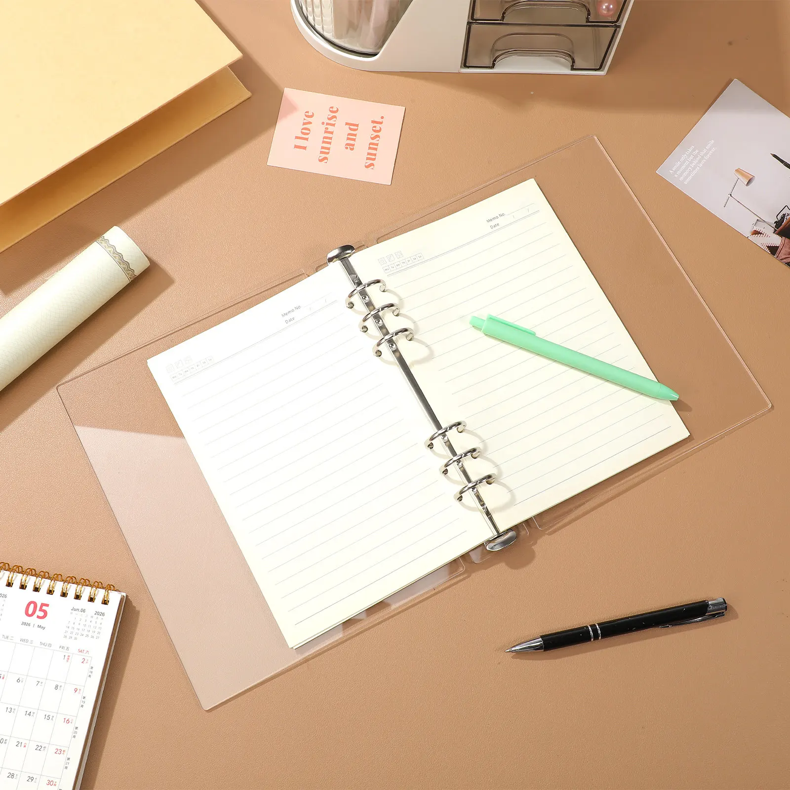 Clear Acrylic A5 Binder Cover Notebook Shell Reusable Plastic Loose Leaf Ring Folder for Journal Notepad Handbook File