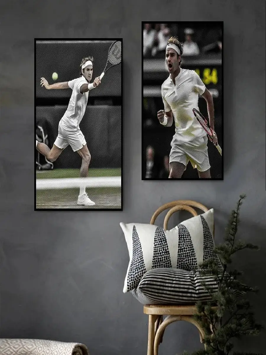 World Tennis Legends Poster  Rafael Nadal  Roger Federer Wall Art  Canvas Painting  Motion Room Decor  Home Wall Decor