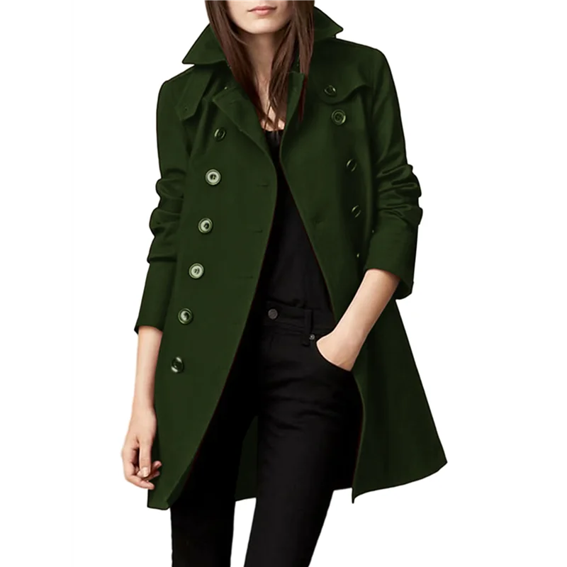 

ABKJ-Women's Winter Double Breasted Coat Elegant Lapel Collared Long Sleeves Blend Trench Pea Coat