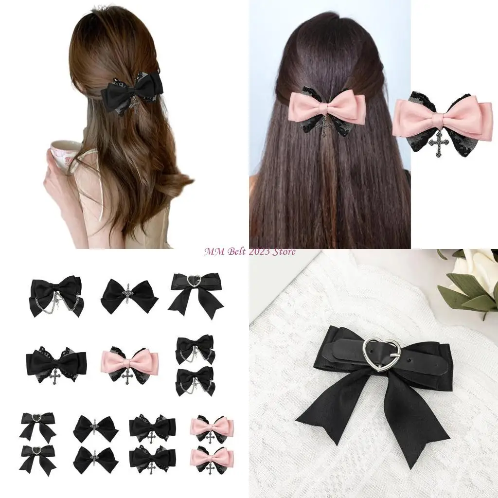 

49ME Готическая кружевная заколка для волос с бантом, большая заколка с бантом, плоские зажимы, заколка для волос, бант, заколка