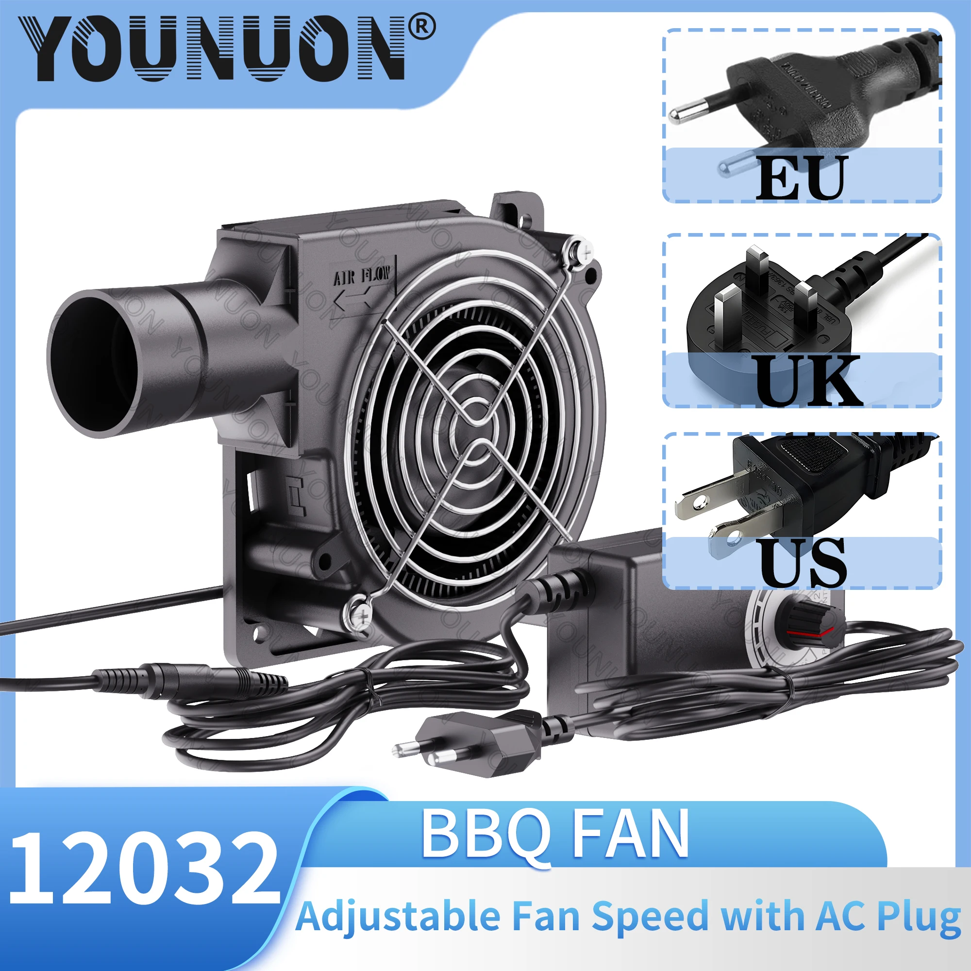 120mmx32mm BBQ Blower Fan AC 110V 220V Centrifugal Cooling Fan Variable Speed Controller Barbecue Fan for Camping Stove Cooking