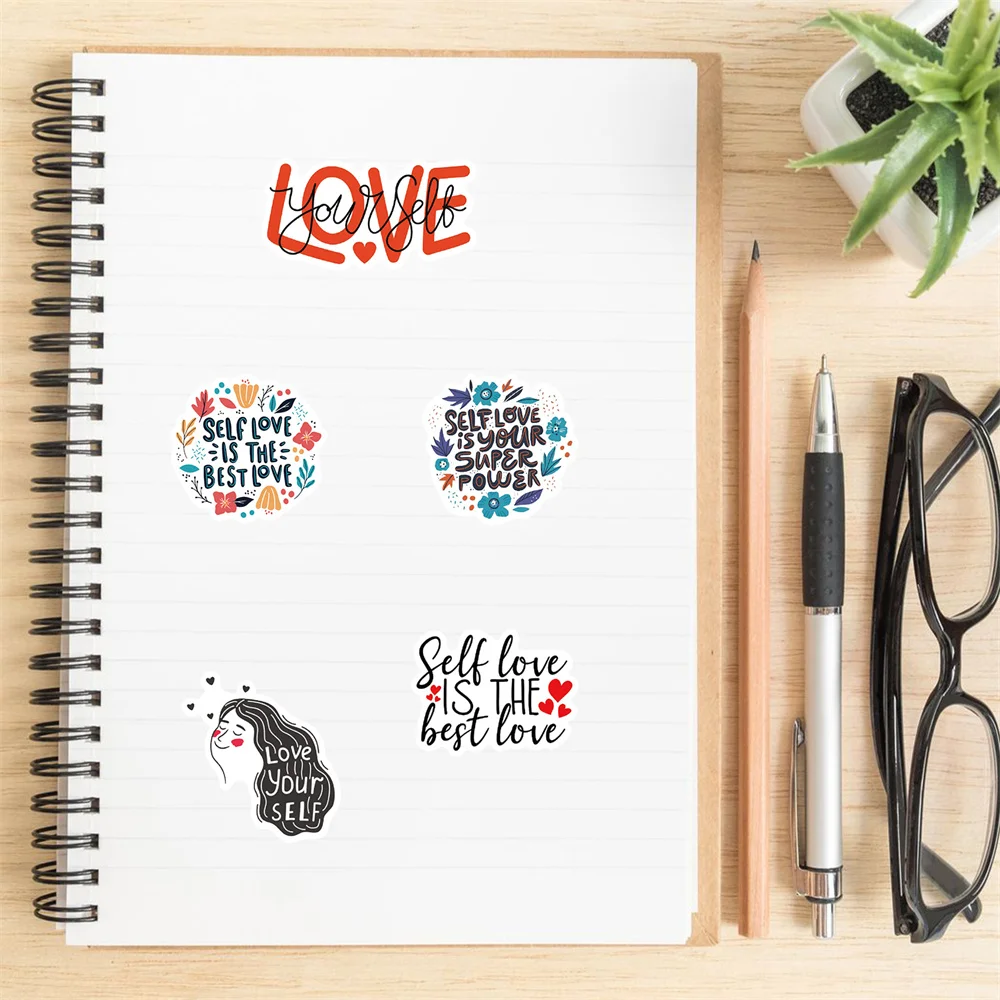 50pcs Aesthetic Motivational Self Love Stickers For Ipad Journal Stationery Kscraft DIY Pink Power Sticker Scrapbooking Supplies