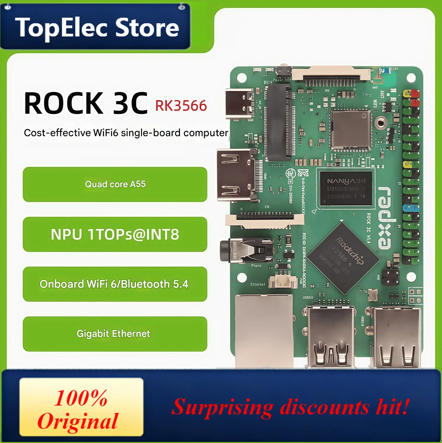 TopElec Radxa Development Board Rock 3c Rk3566 Quad-core Cpu Single Board Computer Raspberry Pi