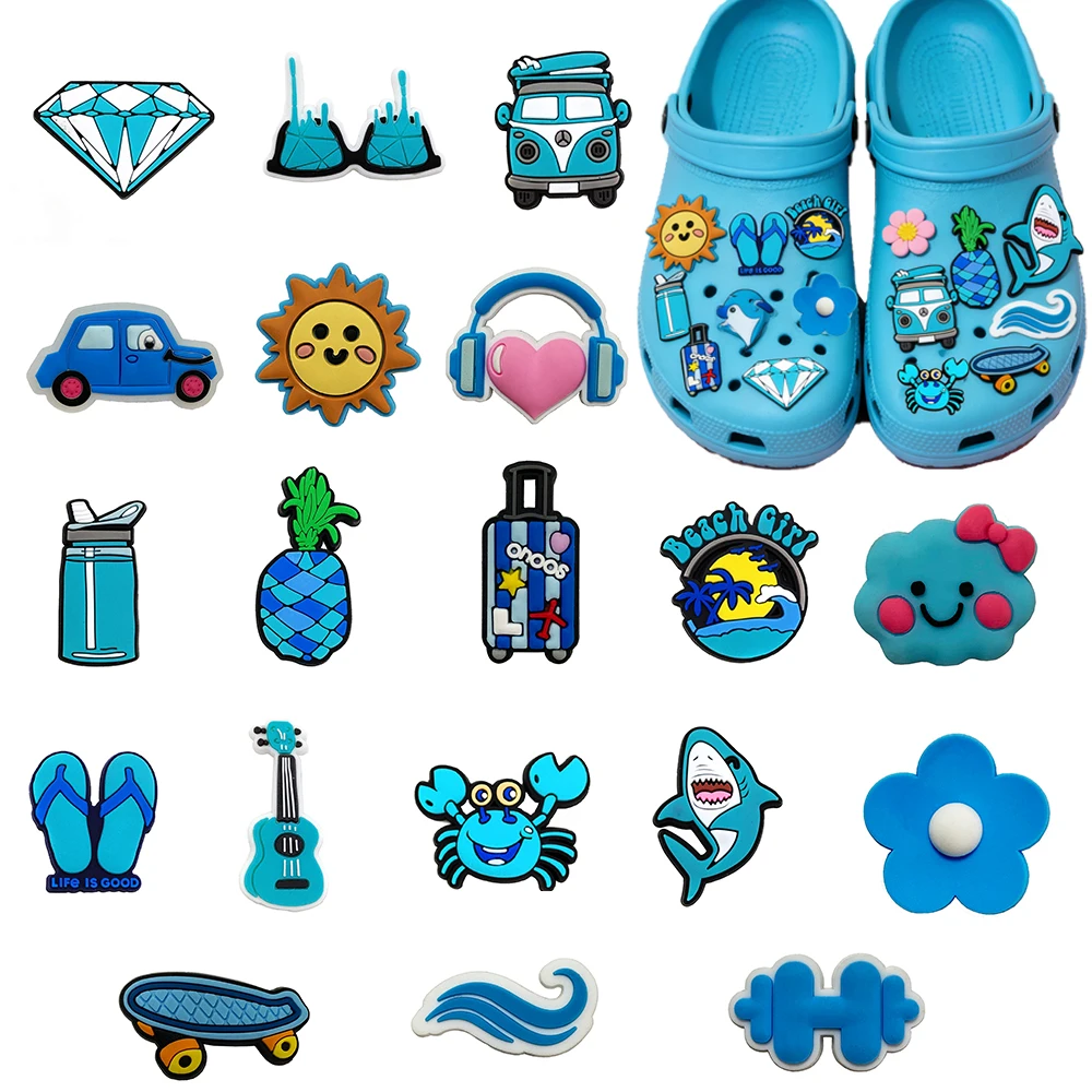 

Набор из 19 съемных украшений для обуви в виде мультяшных синих морских животных в отпускном стиле, из ПВХ, с отверстиями, подходят для браслетов, для самостоятельного декорирования обуви, подарок