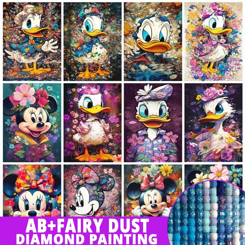 AB Fairy Dust Full Diamond Painting Kit 5D Art Disney Mickey Minnie Mouse Donald Duck DIY Flower Mosaic Cookies Manage