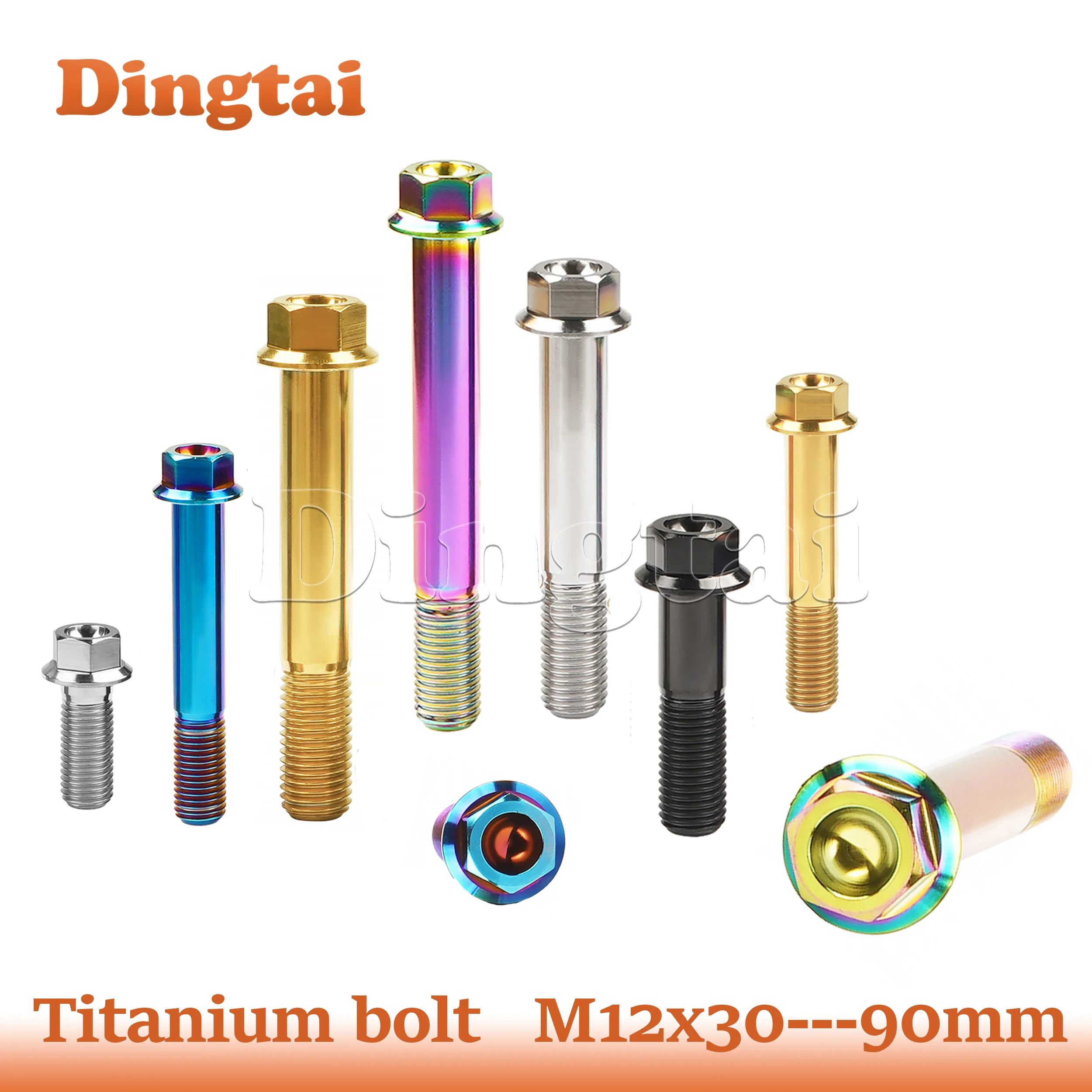 

Dingtai Titanium Bolt M12X30/35/40/45/50/55/60/65/70/ 75/ 80/ 85/ 90mm Hex Head Flange Screw for Auto Motorcycle Modifying