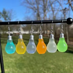 Creative 3D Simulation Electric Light Bulb Earrings Colorful Luminous Bulb Resin Accessories Handmade Unique Eardrop Jewelry