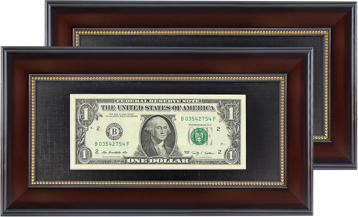 Mahogany Dollar Bill Frame With Bla Mat Or Display 4X9 Picture Without Mat,Real Glass,2 Pack