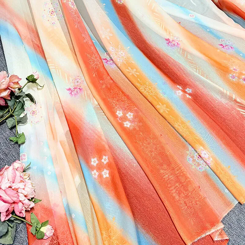 

Gradient Color Chiffon Fabric DIY Rainbow Christmas Flowers Print Hanfu Costume Dress Skirt Shirt Sewing Cloth By Meters