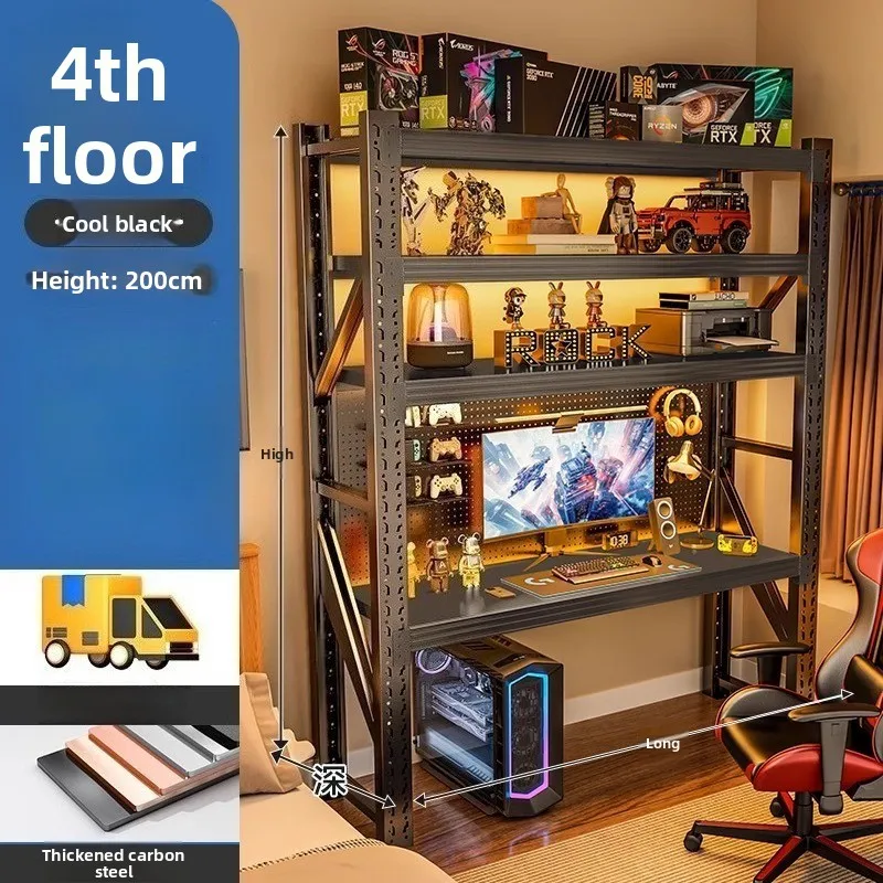 Ergonomic Home Office Desktop Gaming Desk with Multi-Layer Storage Rack DIY Organizer Shelf Computer Furniture for Gamers